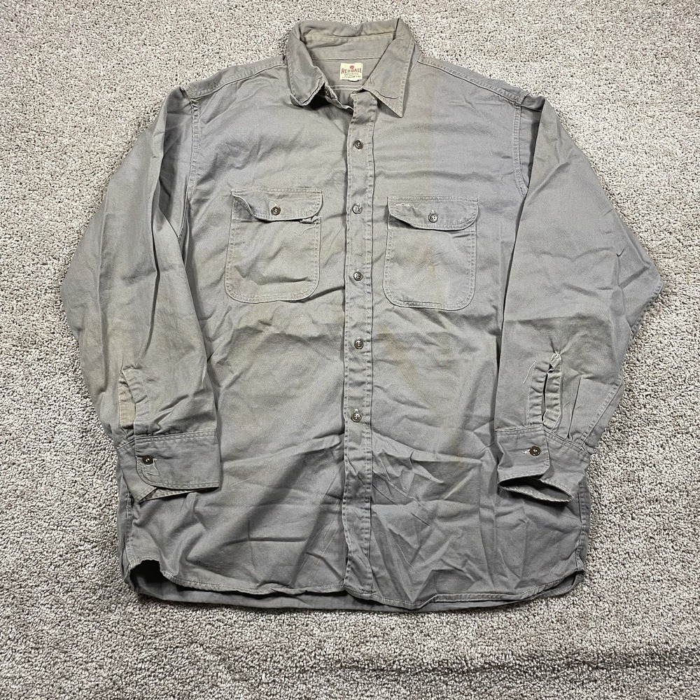 Vintage Red Ball Ely & Walker Sanforized Cotton Work Shirt Gray Mens XL 23x31